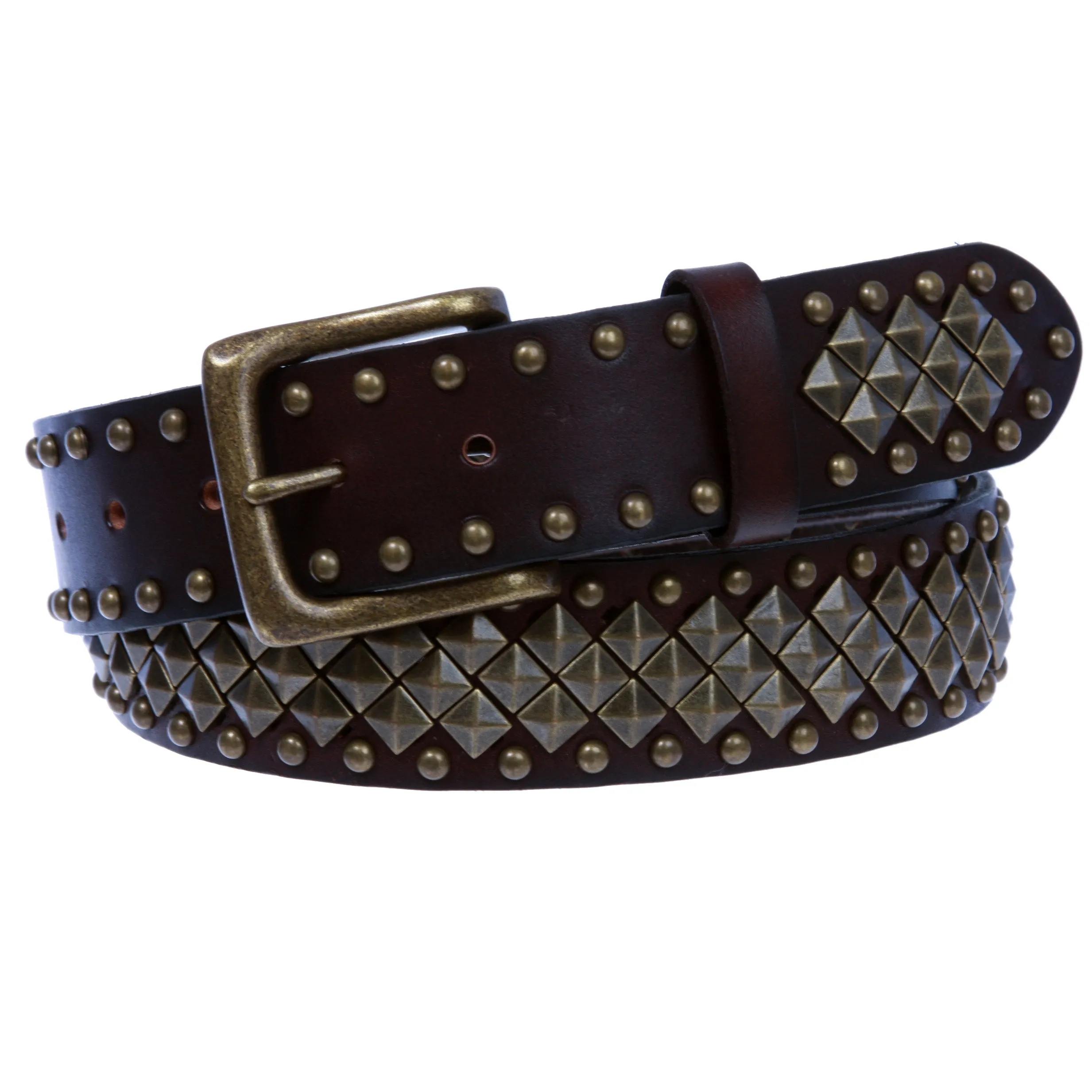 1 1/2" Unisex Snap On Nail Heads Punk Rock Star Studded Solid Leather Belt