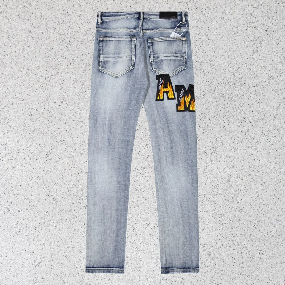 Amiri Jeans Trendy Flame Logo Casual Jeans