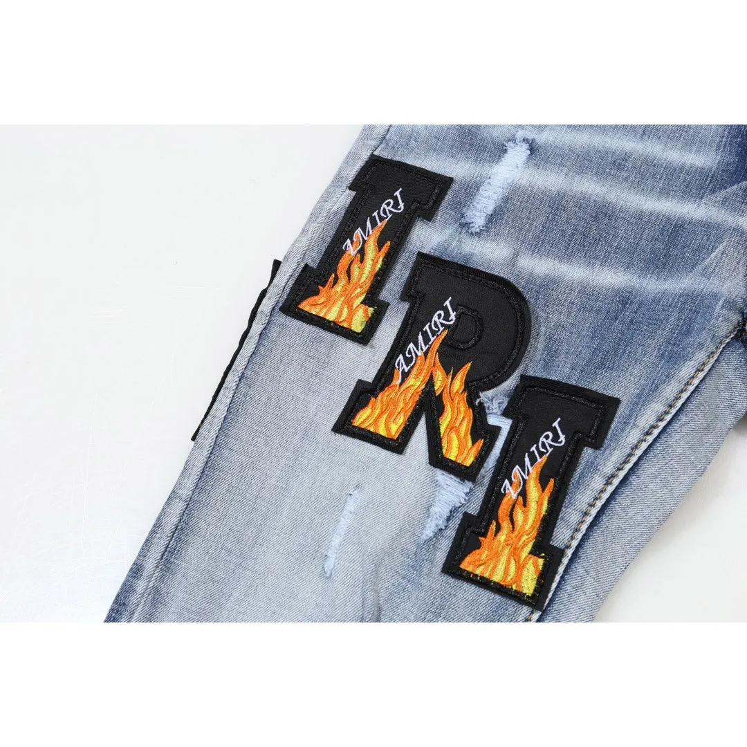 Amiri Jeans Trendy Flame Logo Casual Jeans