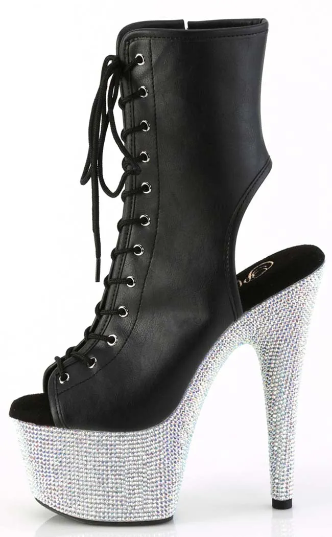 BEJEWELED-1016-7 Black & Silver Rhinestone Boots