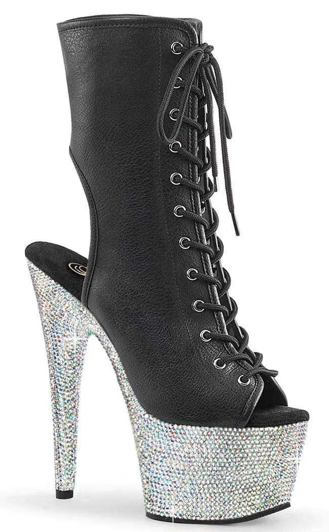 BEJEWELED-1016-7 Black & Silver Rhinestone Boots