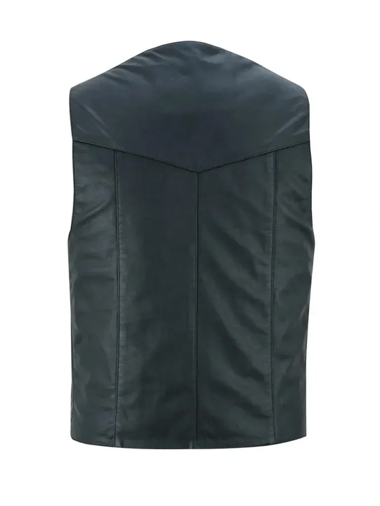 Black Biker Style Fully Lined Leather Vest