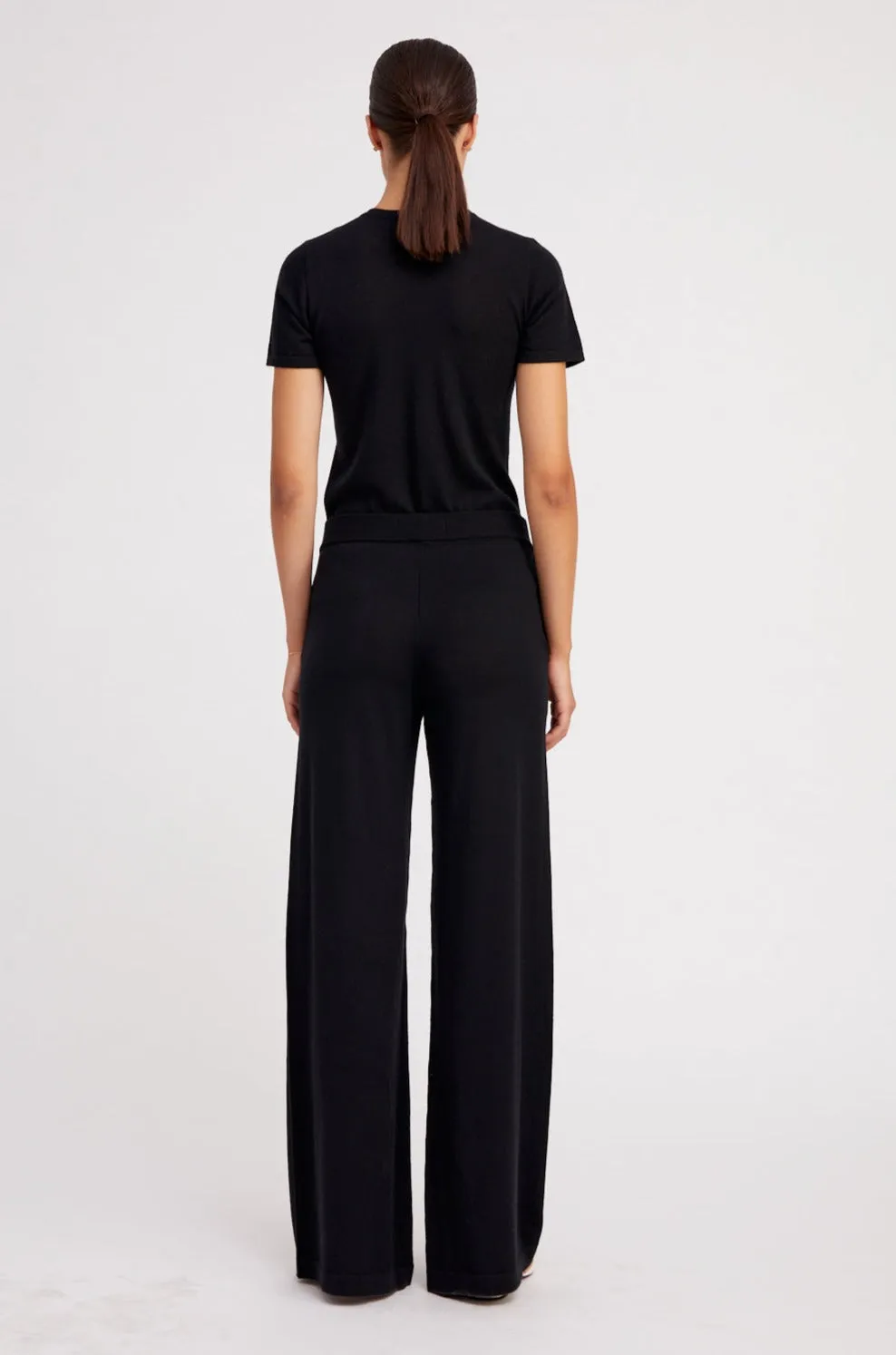 Black Ultra Fine Cashmere Wide Leg Pants