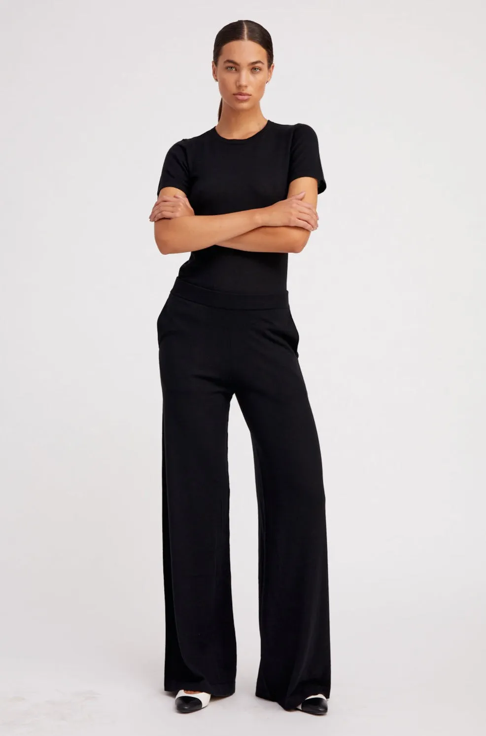 Black Ultra Fine Cashmere Wide Leg Pants