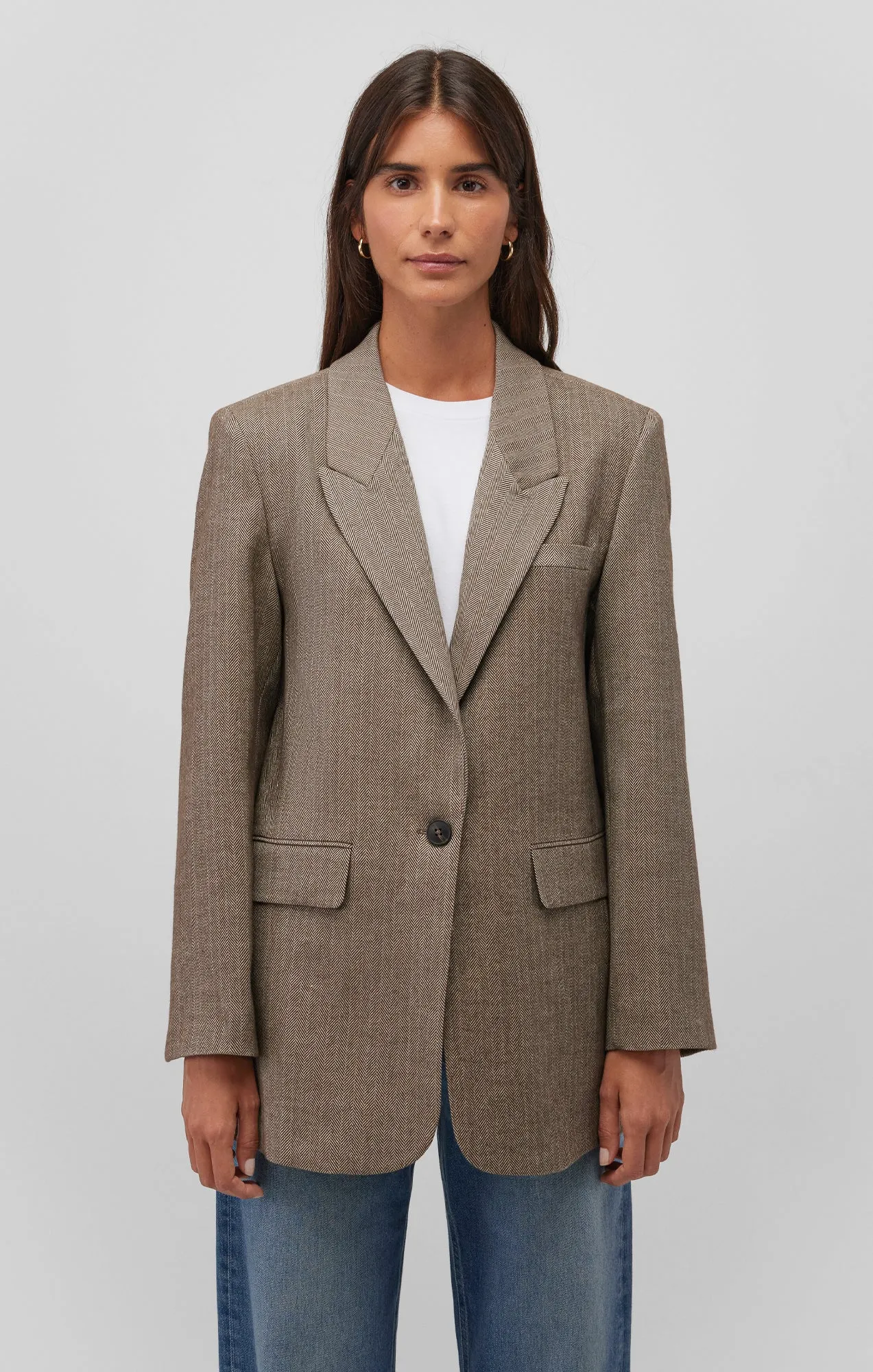 BLAZER JACKET IN BROWN HERRINGBONE