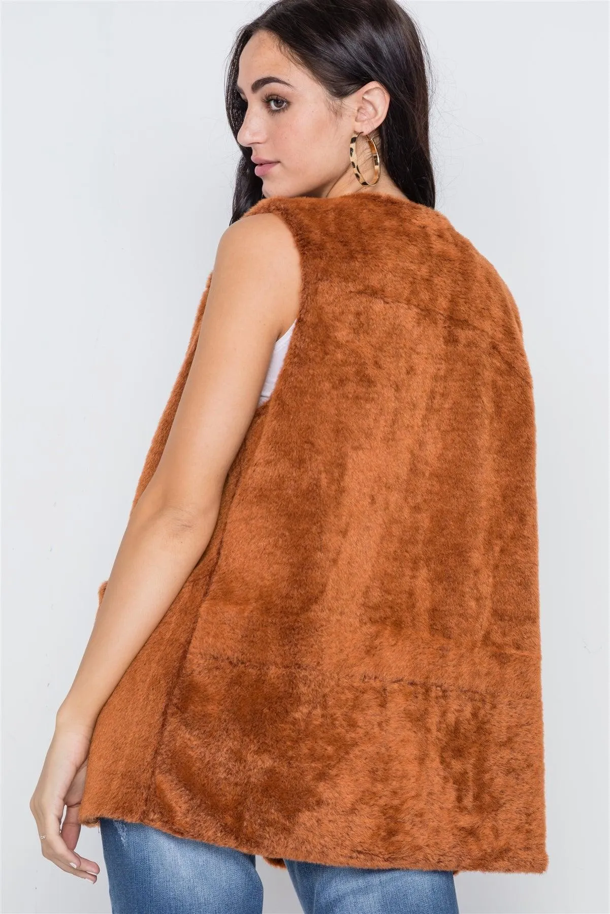 Brown Rust Sleeveless Faux Fur Vest /7