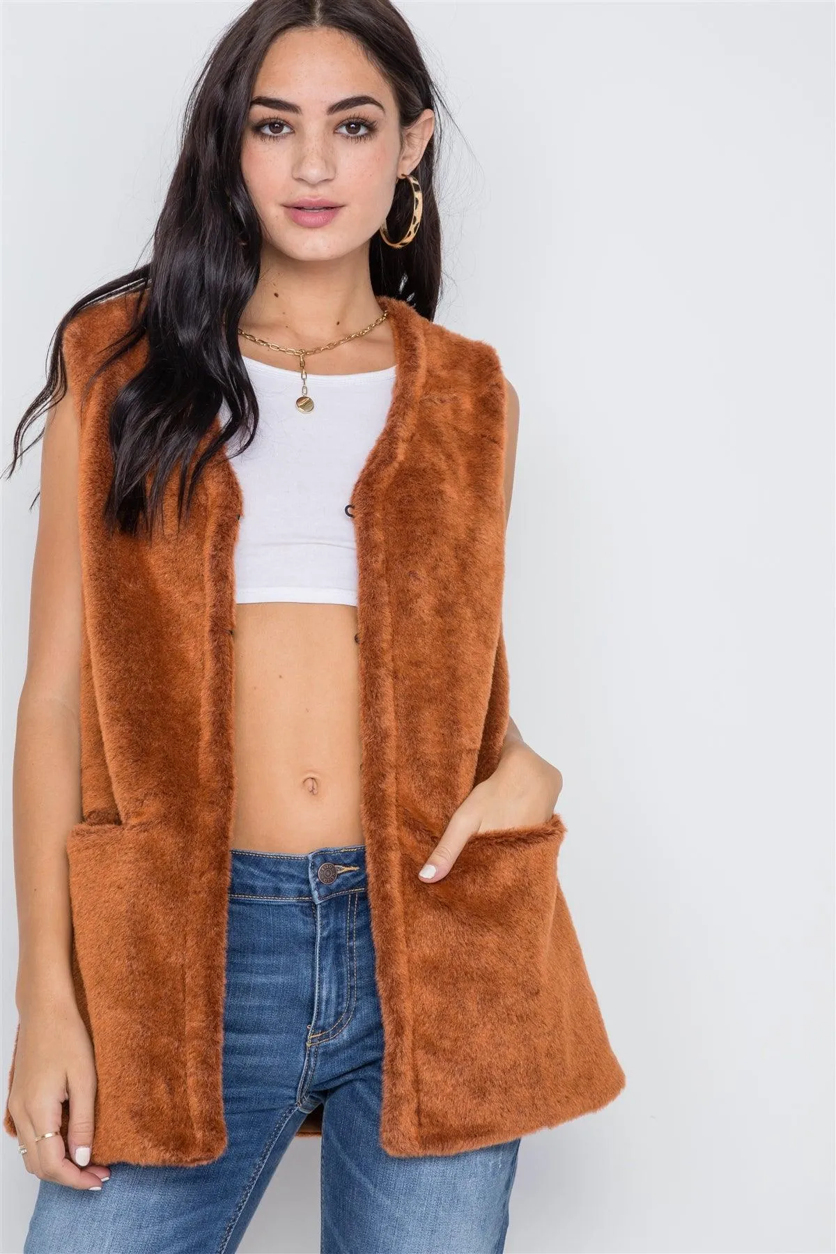 Brown Rust Sleeveless Faux Fur Vest /7