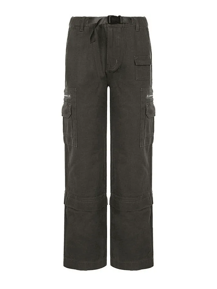 Buckled Design Washed Cargo Jeans