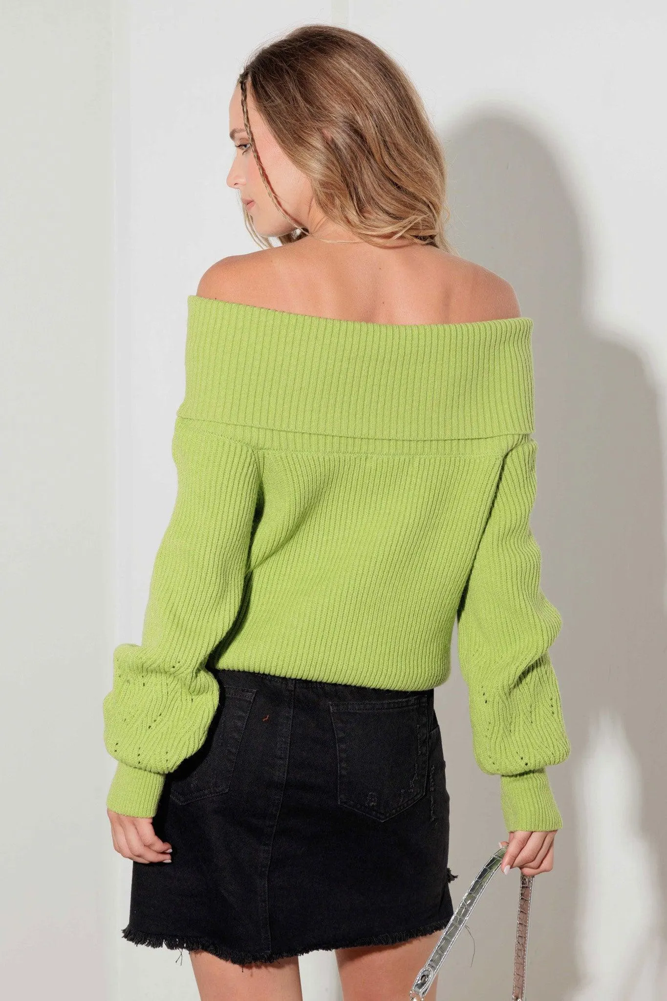 Cable Pattern Off Shoulder Long Sleeve Sweater