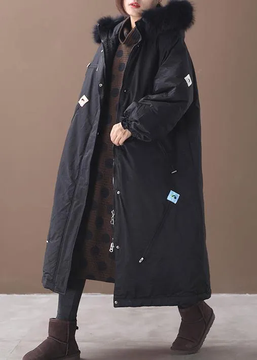 Casual trendy plus size winter coats black hooded thick zippered winter coats