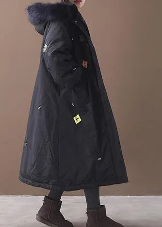 Casual trendy plus size winter coats black hooded thick zippered winter coats