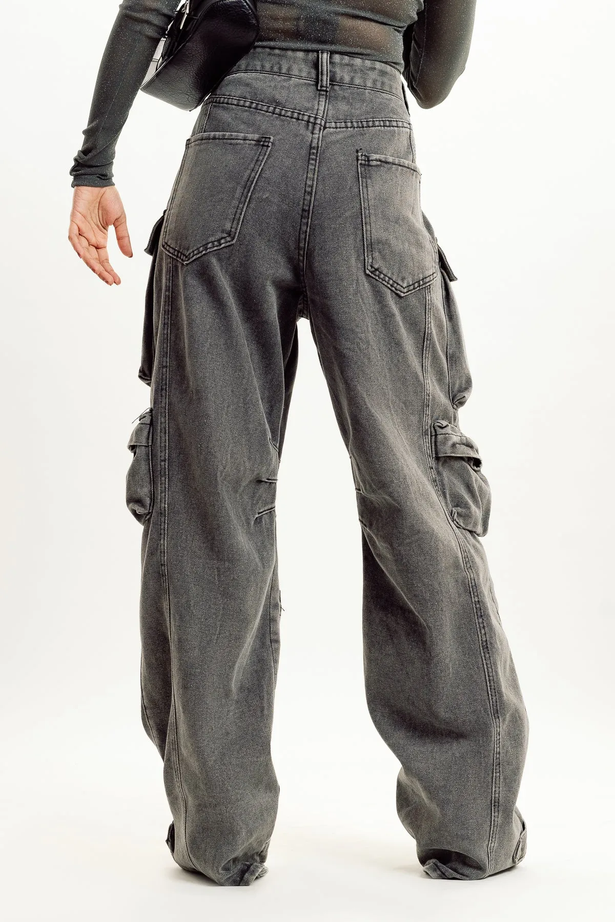 Charcoal Street Style Cargo Jeans