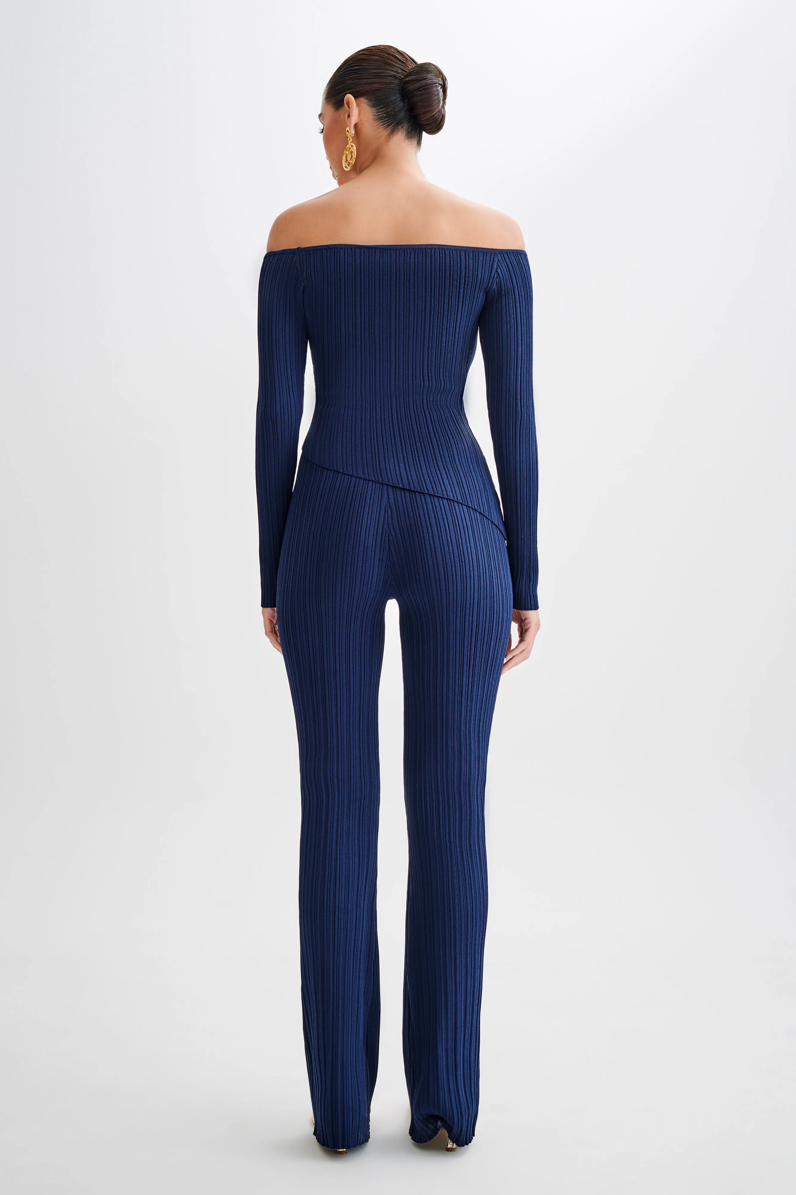 Chiara Straight Leg Rib Knit Pant - Navy