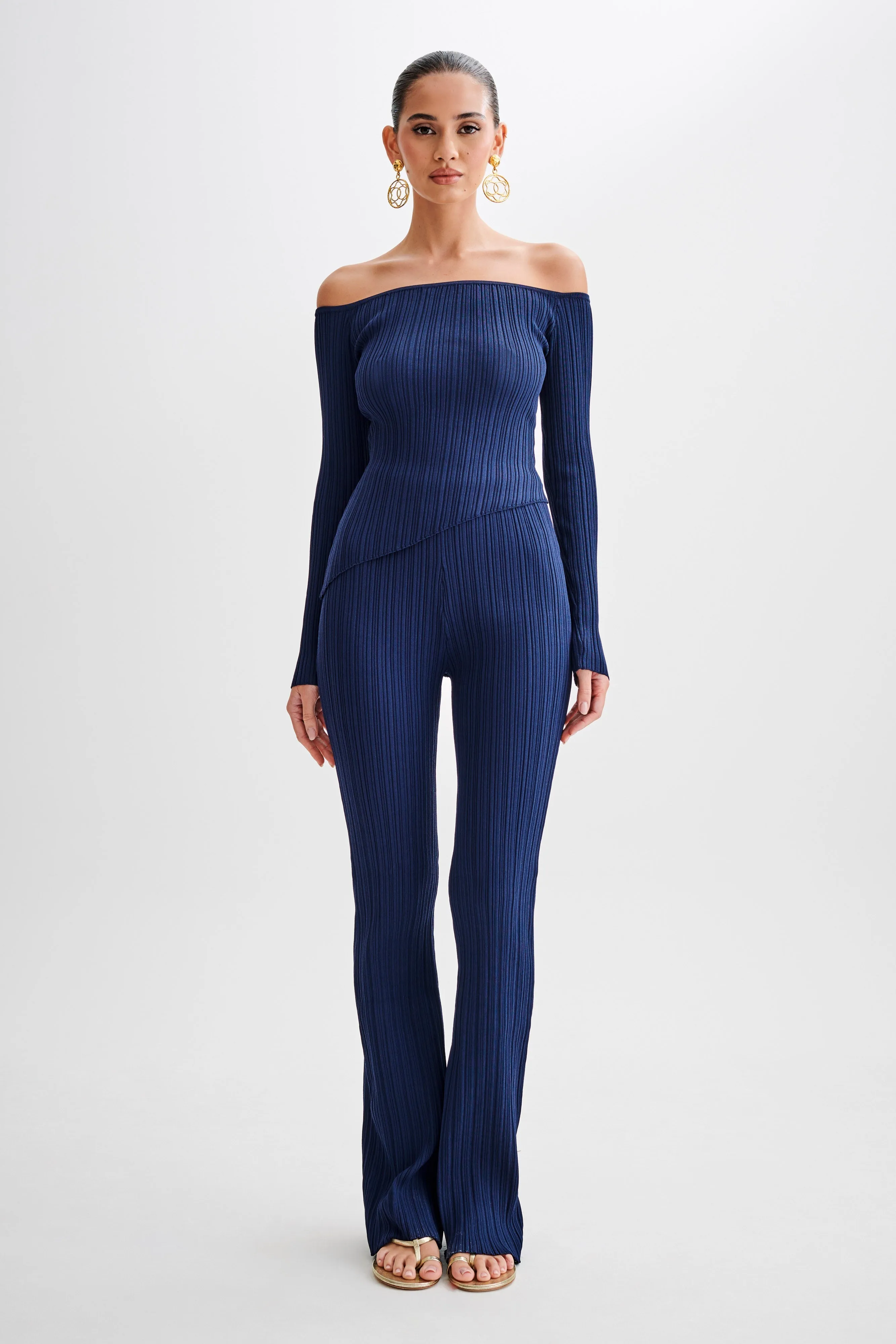 Chiara Straight Leg Rib Knit Pant - Navy