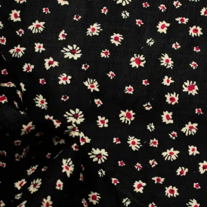 Cotton Corduroy Prints Design 3 White & Red Florals on Black