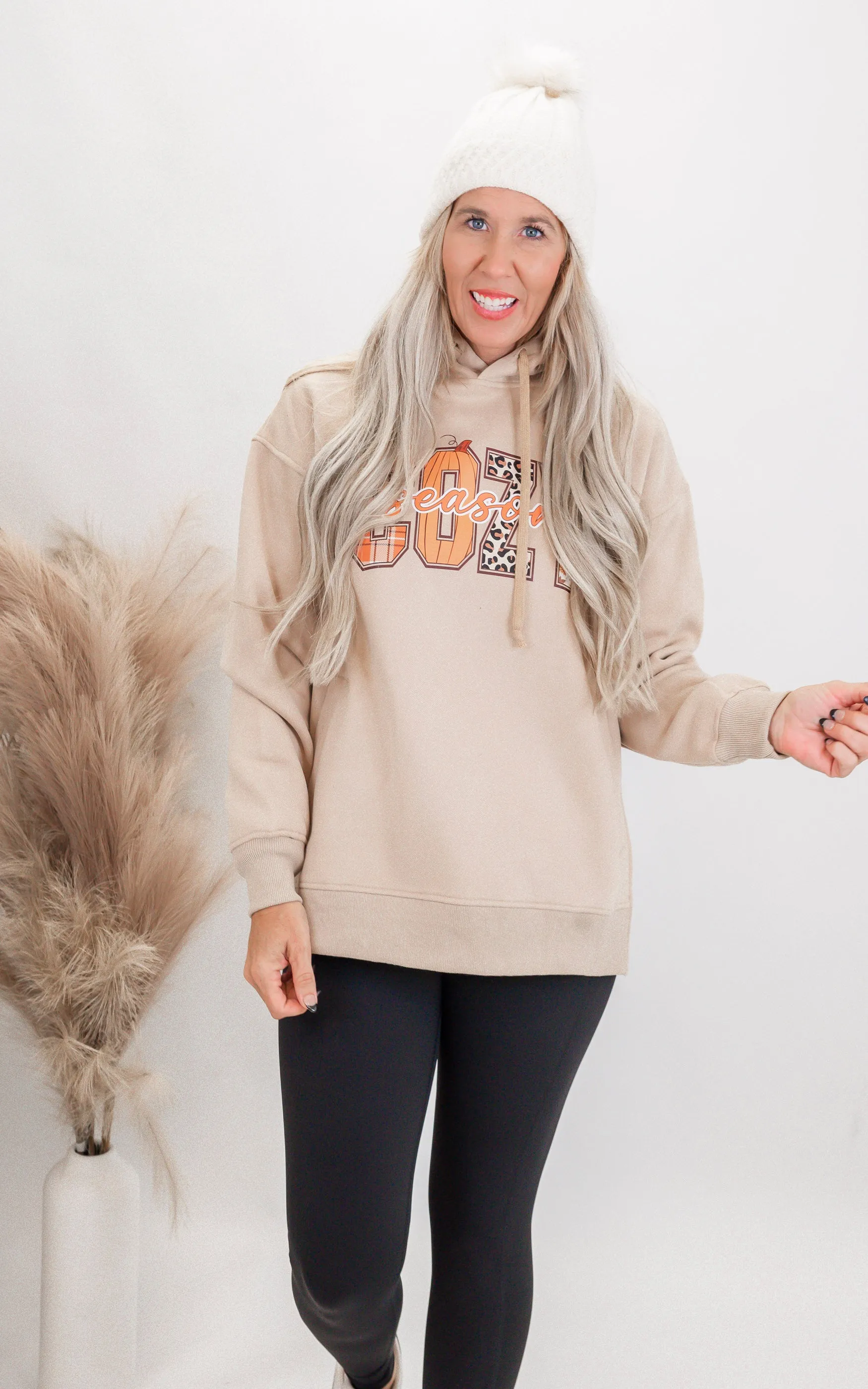 Cozy Season Taupe Side Slit Hoodie** - Final Sale