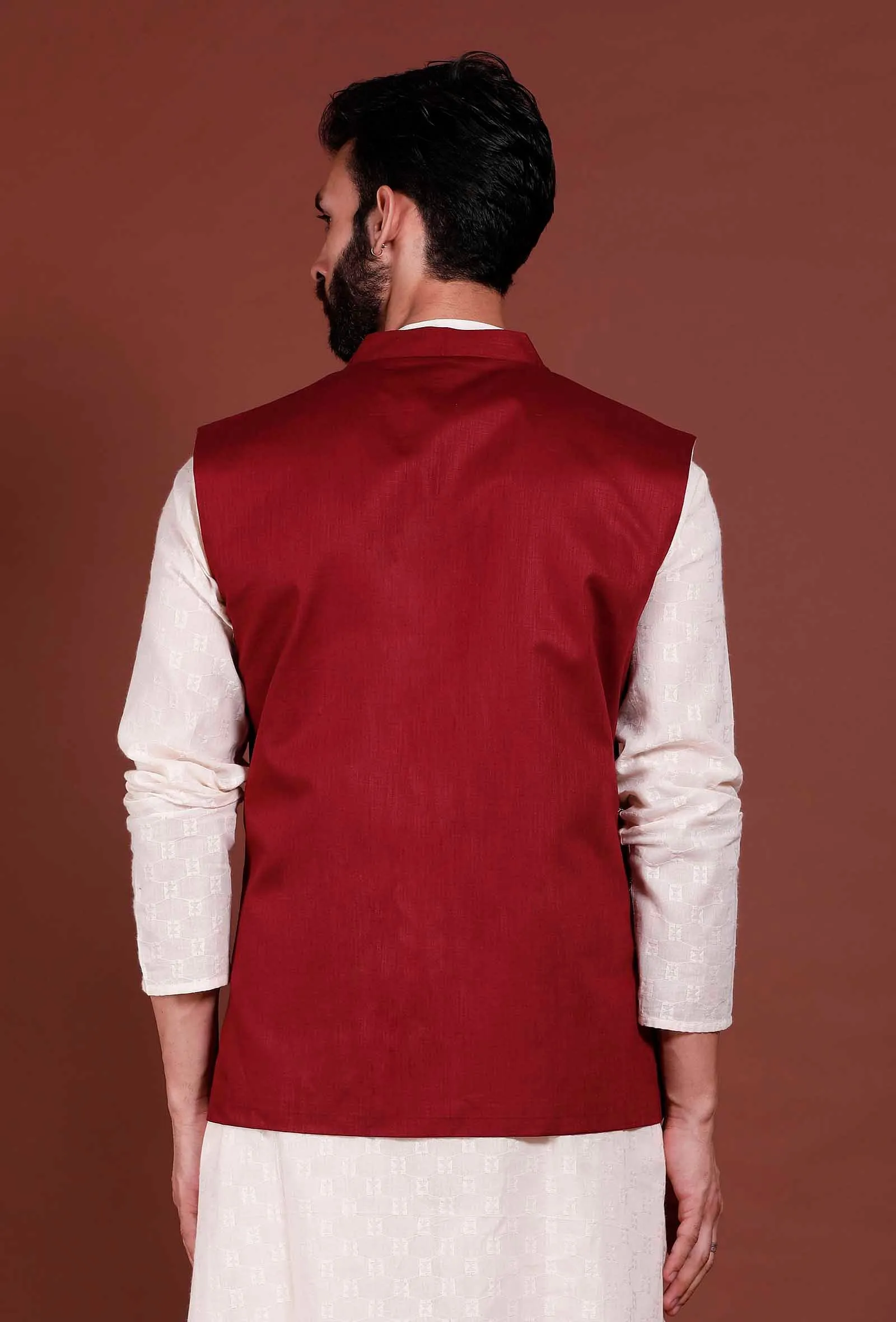 Dark Red Cotton Nehru Jacket