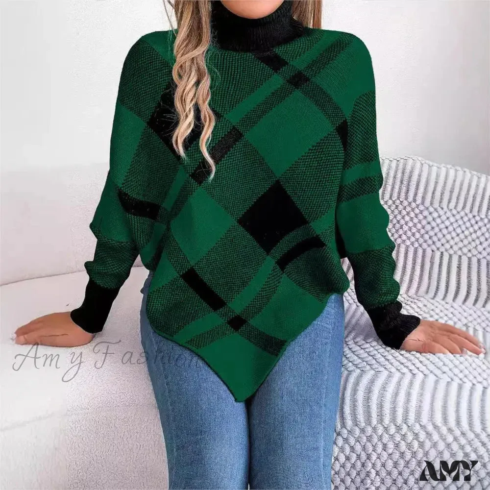 Elegant Casual Color Contrasting High Collar Long Sleeve Christmas Sweater