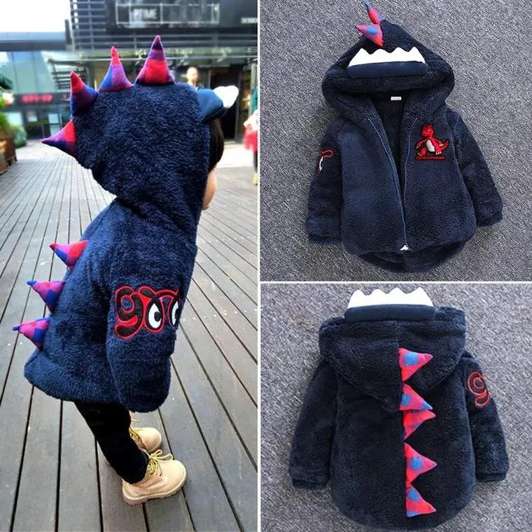 Fashion Toddler Boys Dinosaur Style Fleece-lined Hooded Coat