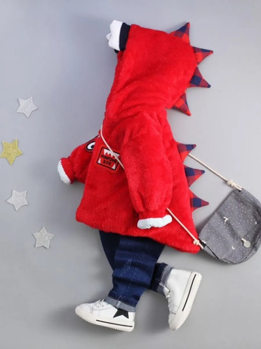 Fashion Toddler Boys Dinosaur Style Fleece-lined Hooded Coat