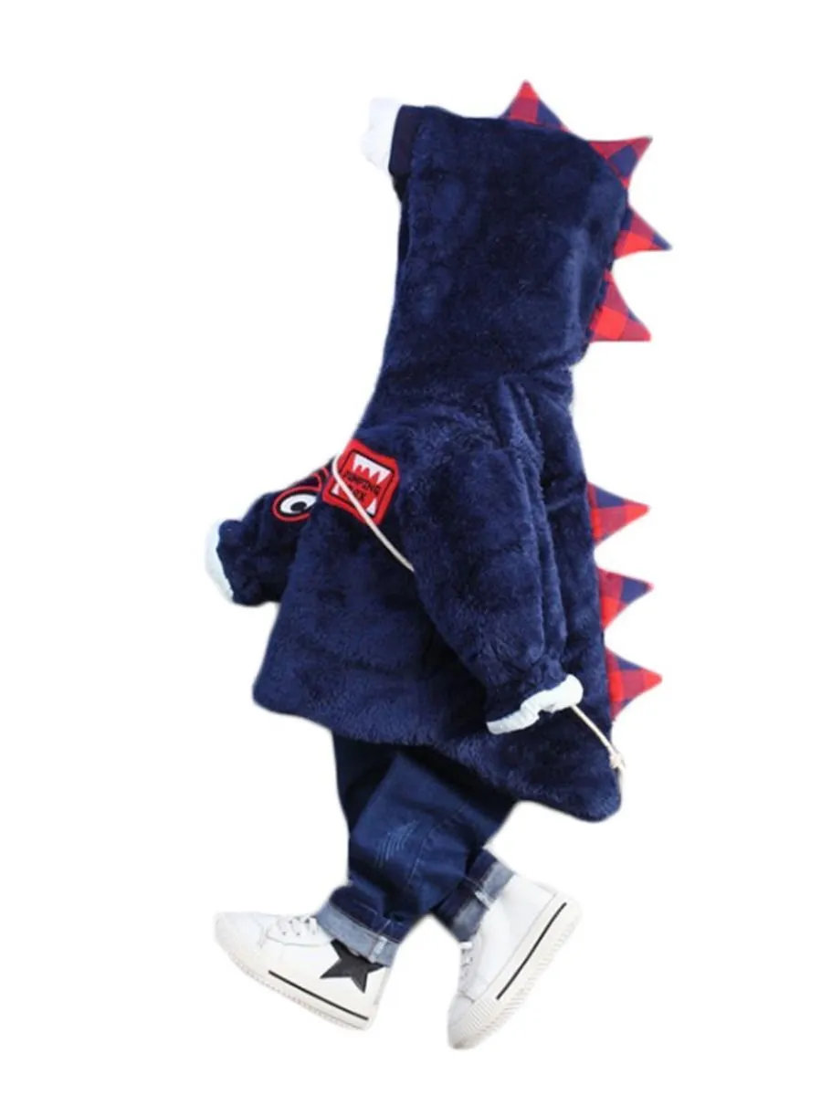 Fashion Toddler Boys Dinosaur Style Fleece-lined Hooded Coat