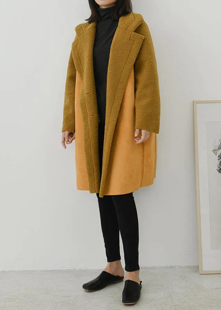 Fashion trendy plus size Coats outwear yellow Notched double breast wool overcoat