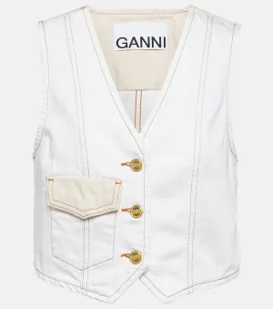 Ganni cropped denim vest, white