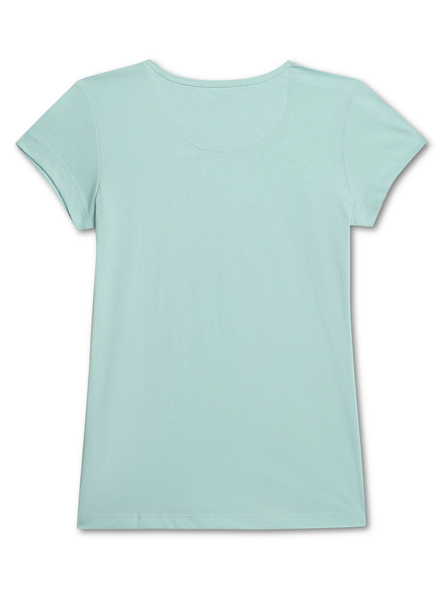 Girls Light Green Round Neck Printed T-Shirt