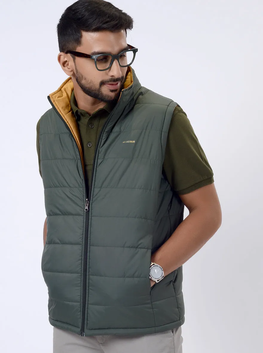 Grass Green & Musturd Solid Regular Fit Winter Jacket | JadeBlue