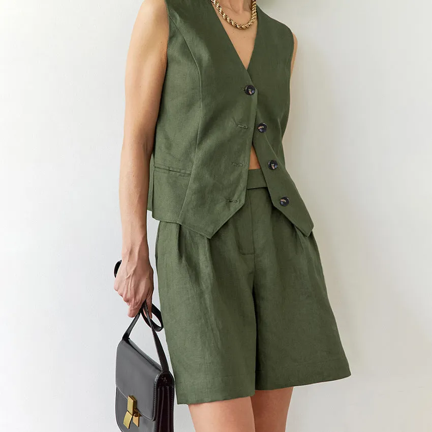 Green Waistcoat Wide-leg Pants Two-piece Set