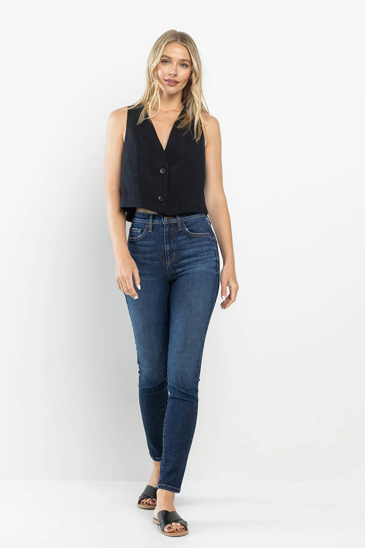 High Rise Classic Solid Medium Dark Skinny Jean