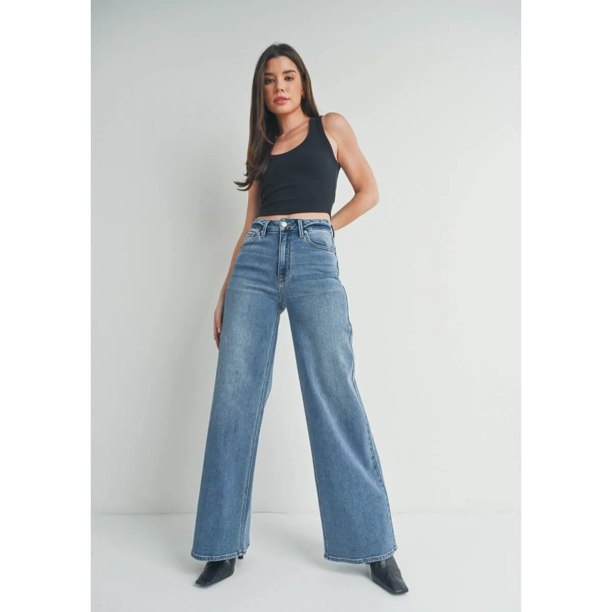 High Rise Palazzo Wide Leg Jean