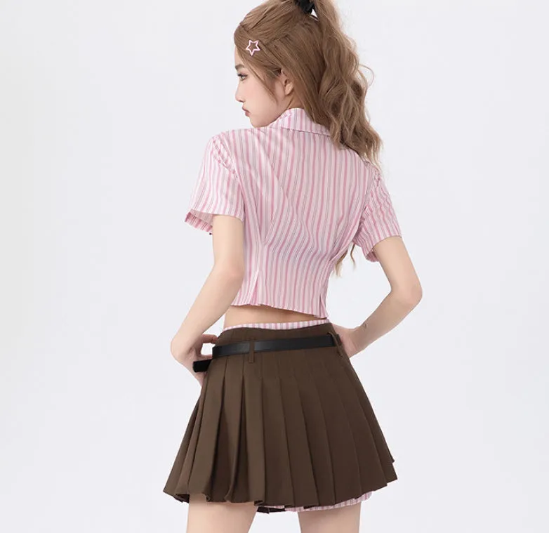 Japanese-Inspired College Woman Striped Shirt