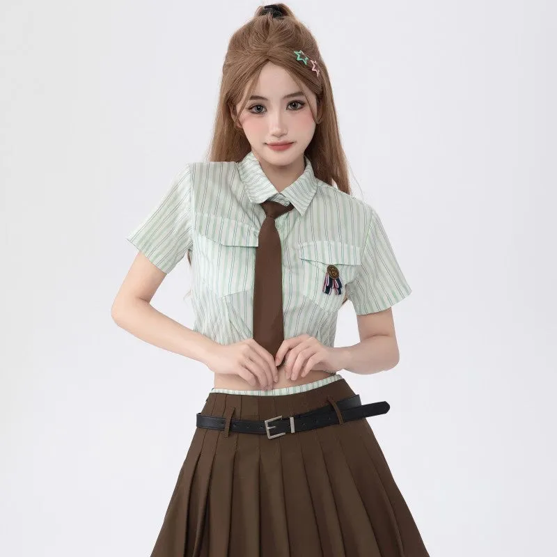 Japanese-Inspired College Woman Striped Shirt