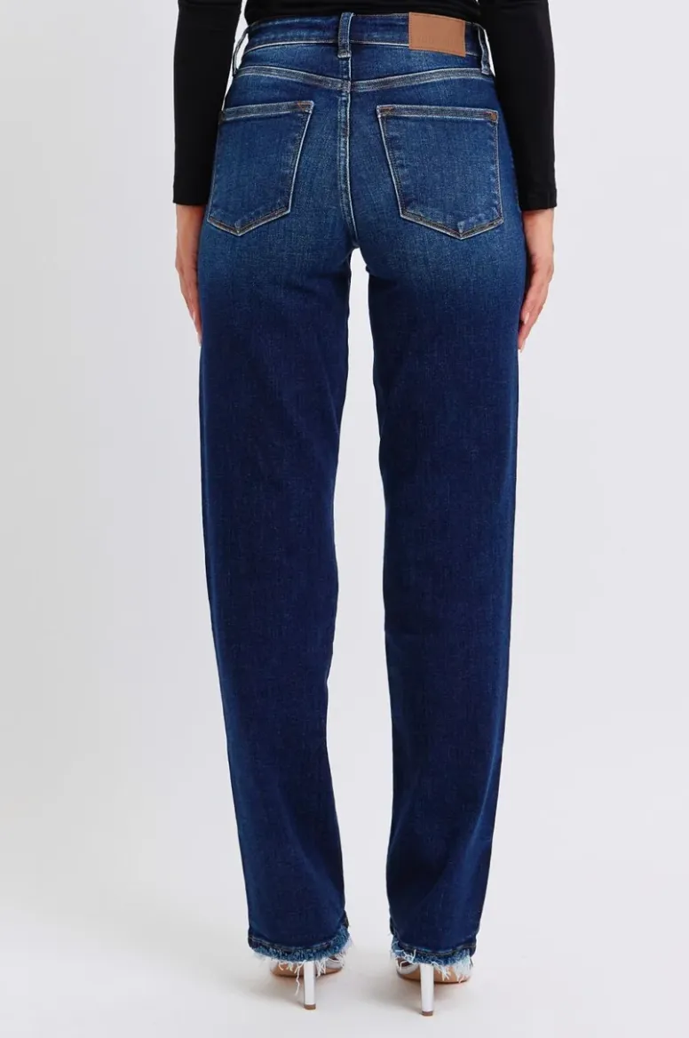 Judy Blue Mid Rise Frayed Hem Straight Leg Jeans