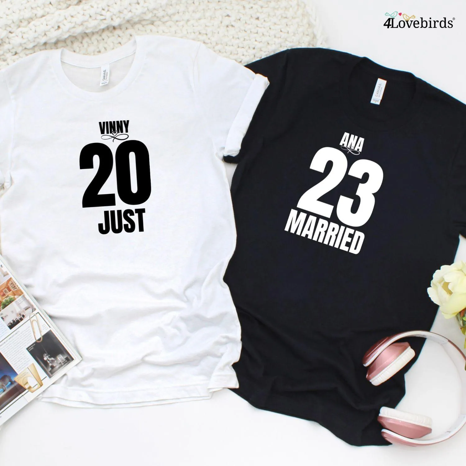 Just Married [Name & Year]: Custom Matching Set for Couples' Celebration Outfits