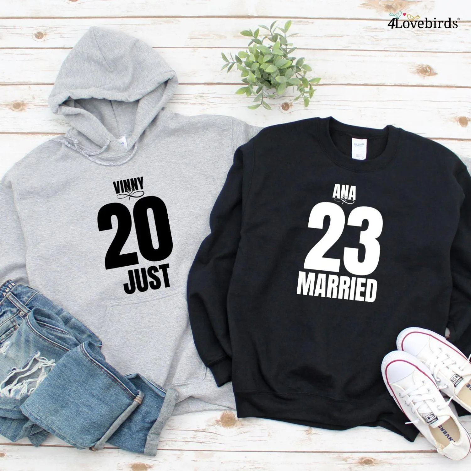 Just Married [Name & Year]: Custom Matching Set for Couples' Celebration Outfits