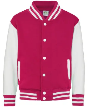 Kids varsity jacket | Hot Pink/White