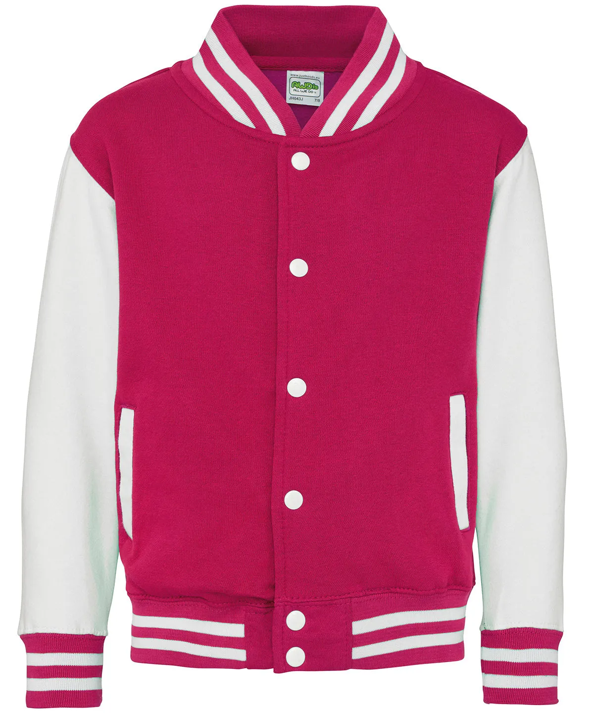 Kids varsity jacket | Hot Pink/White