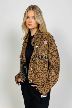 Leopard printed denim jacket | TIGERRA JACKET