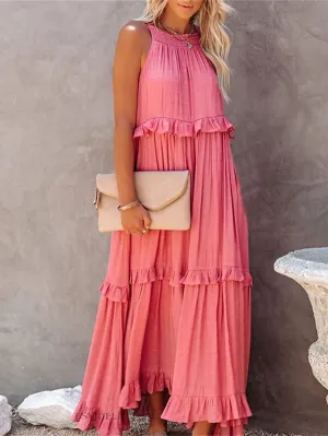 Long Ruffled With Swing Beach Maxi Dress