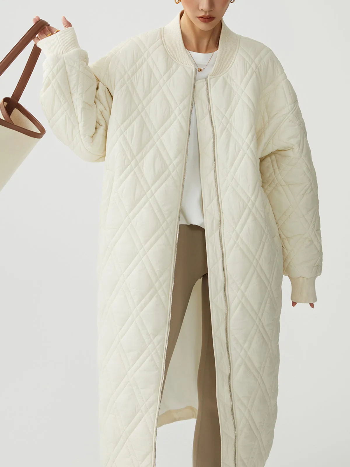 Longline Quilted Puffer Trendy Zip Up Coat