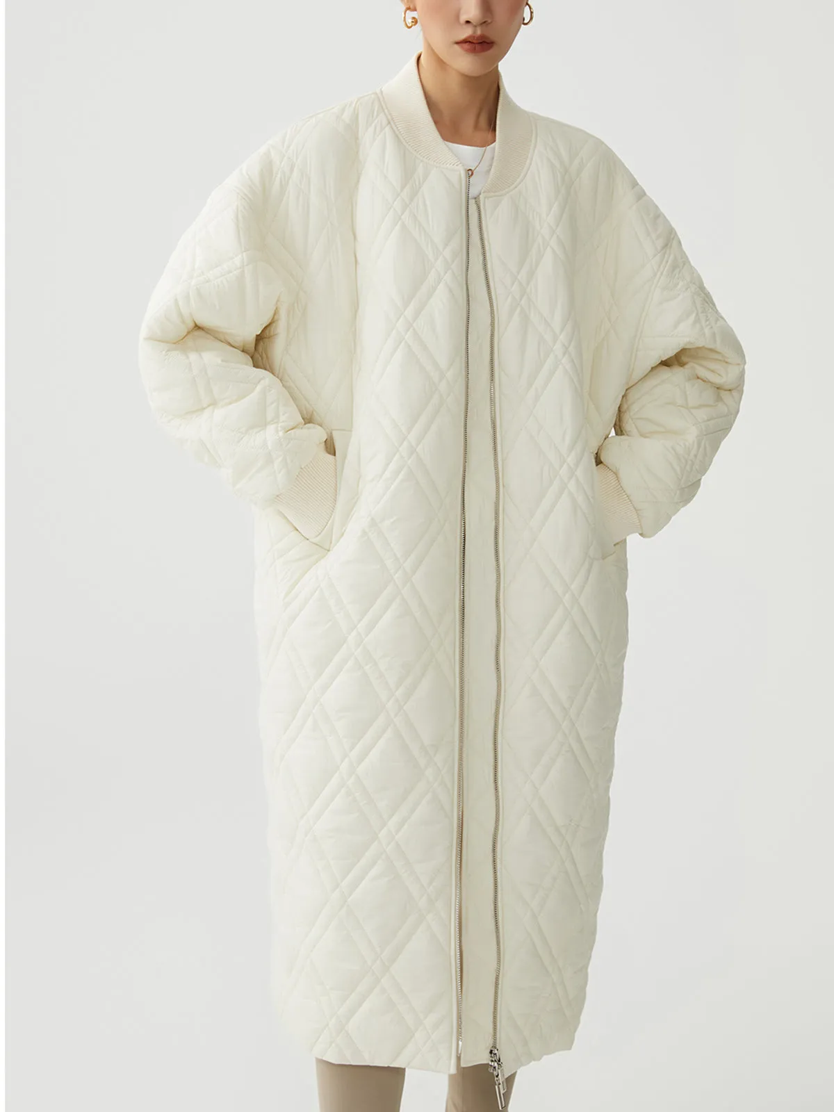 Longline Quilted Puffer Trendy Zip Up Coat