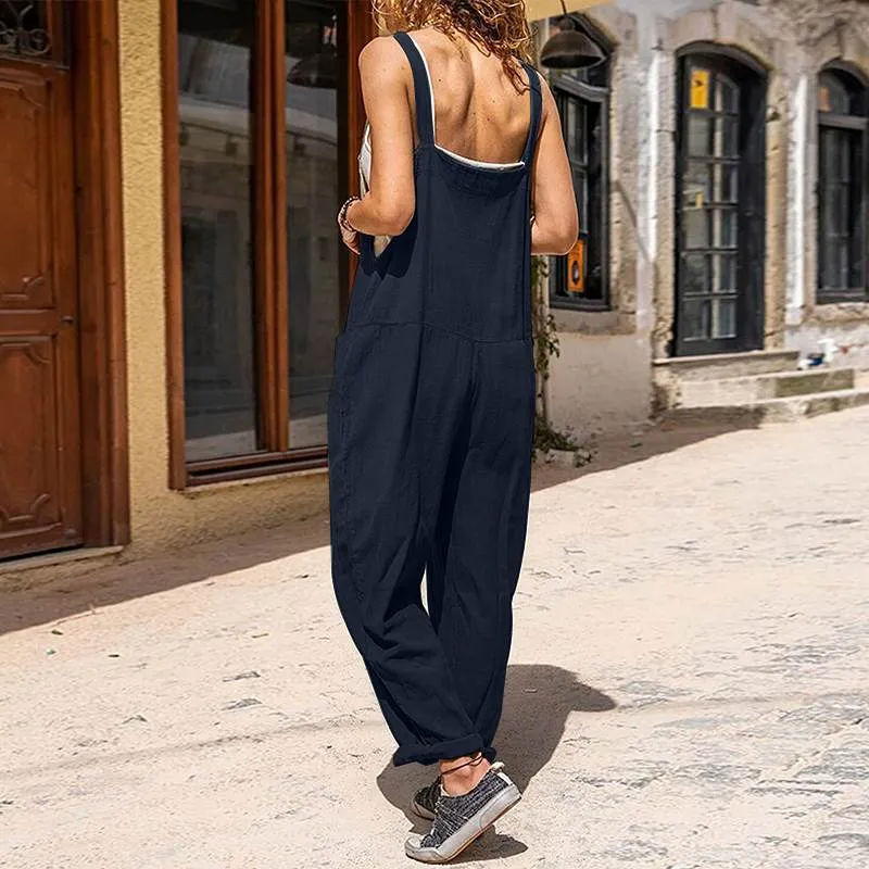 Loose Button Pocket Jumpsuit