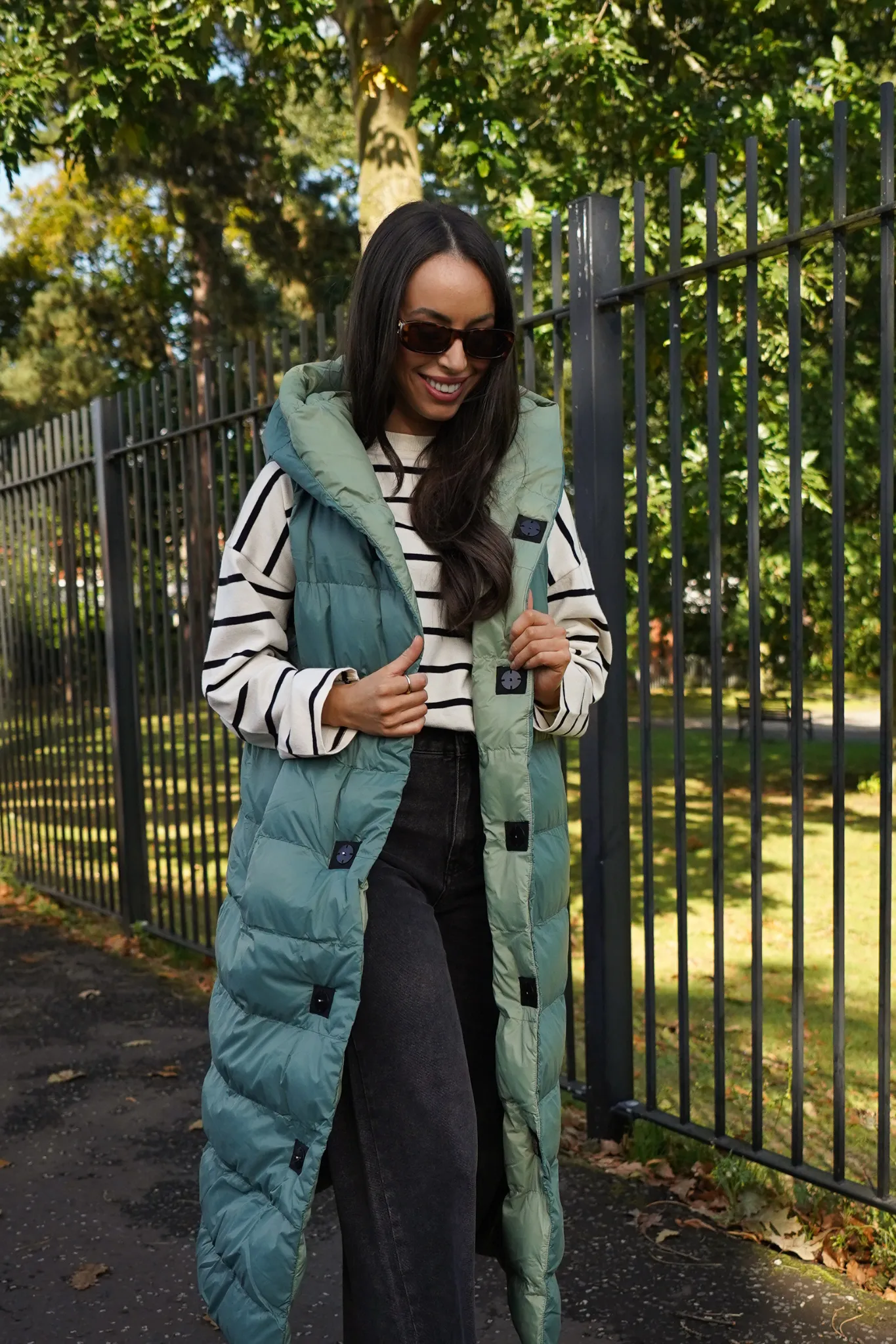 Love Laura Reversible Gilet In Green & Sage