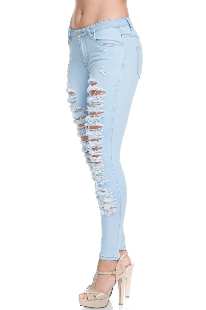 Low-Rise Destroyed Skinny Jeans