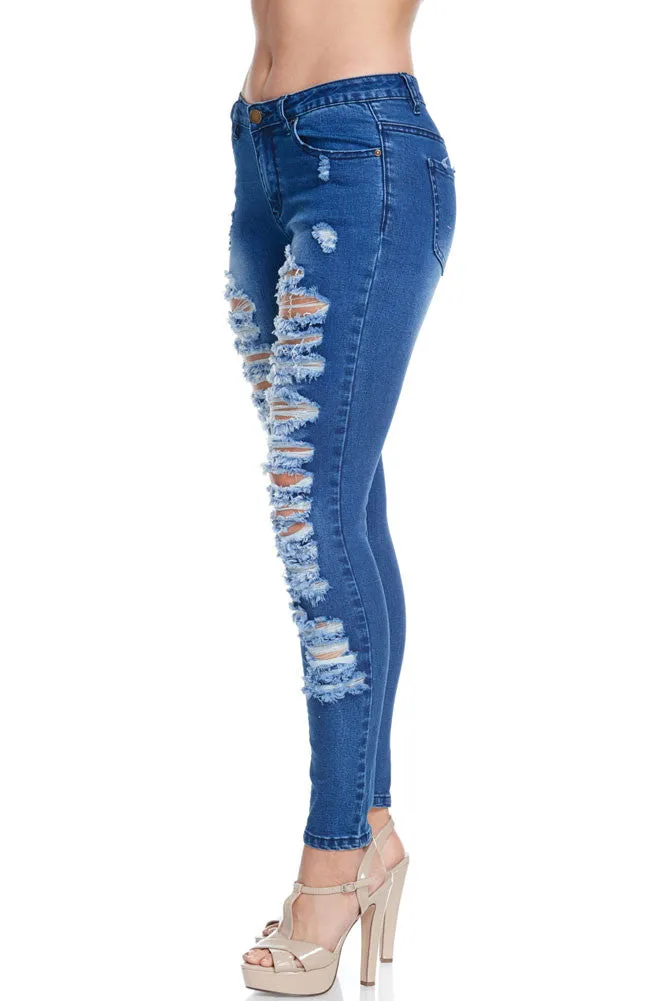 Low-Rise Destroyed Skinny Jeans