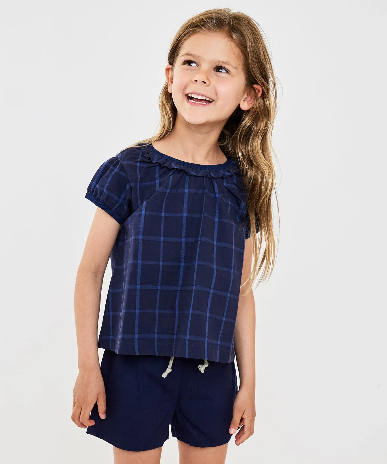 Margaret Blouse, Navy Windowpane