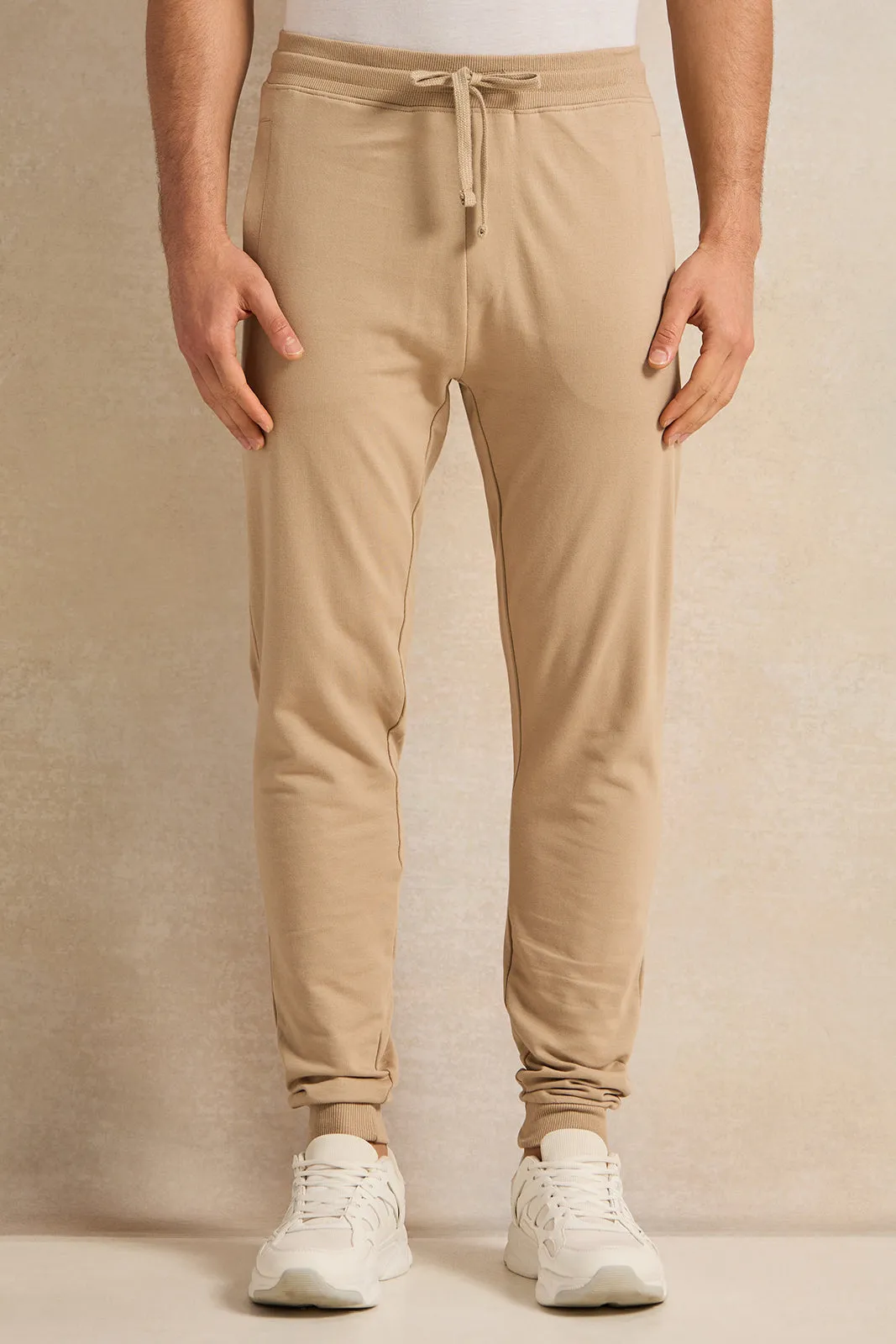 Men Beige Basic Track Pants