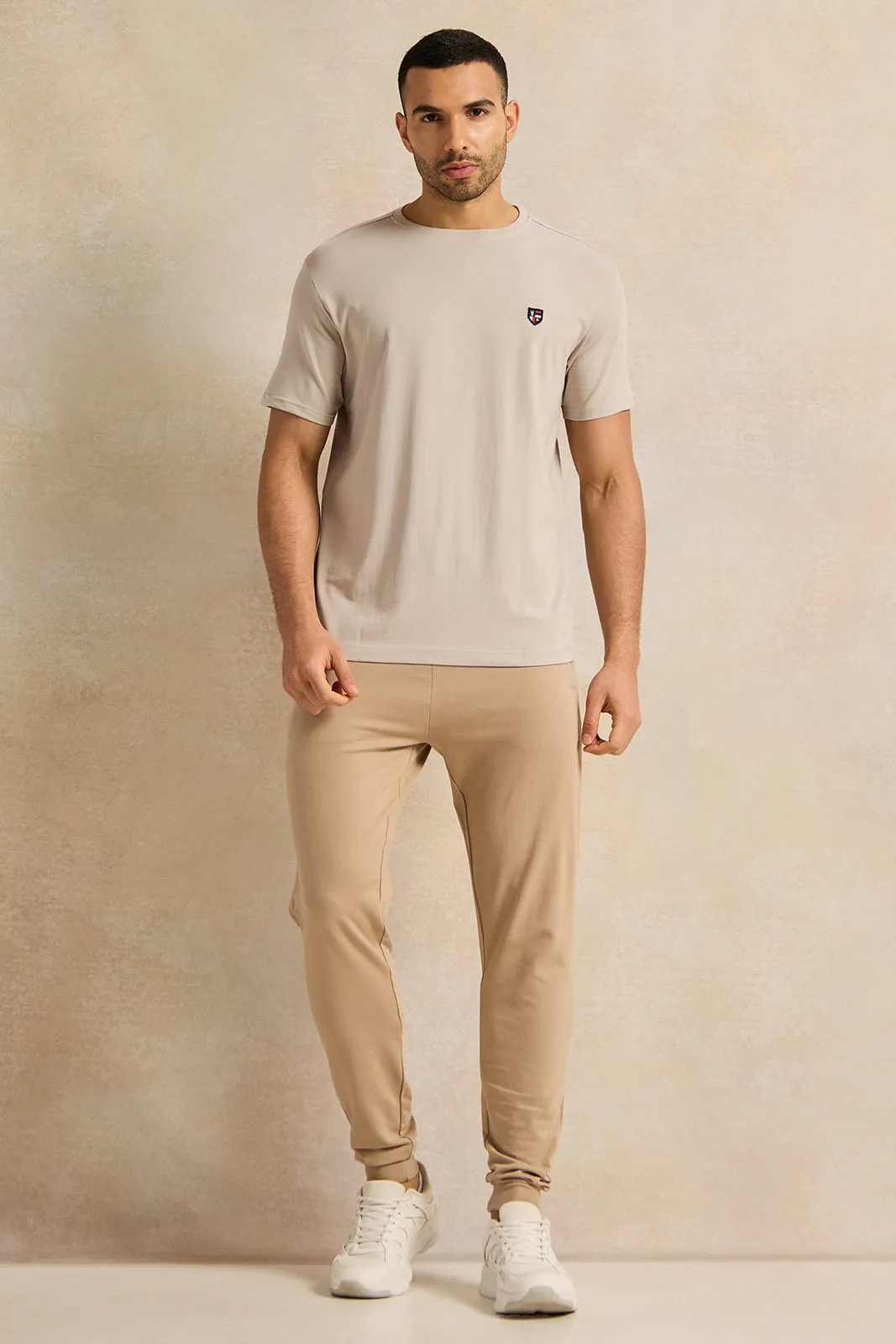 Men Beige Basic Track Pants